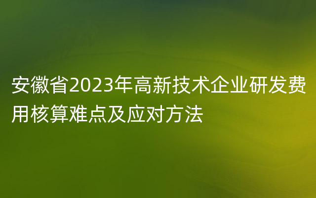 安徽省2023年高新技术企业研发费用核算难点及应对方法