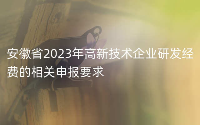 安徽省2023年高新技术企业研发经费的相关申报要求