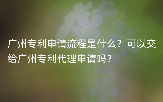 广州专利申请流程是什么？可以交给广州专利代理申请吗？
