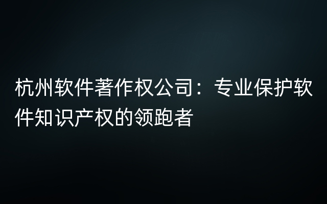 杭州软件著作权公司：专业保护软件知识产权的领跑者